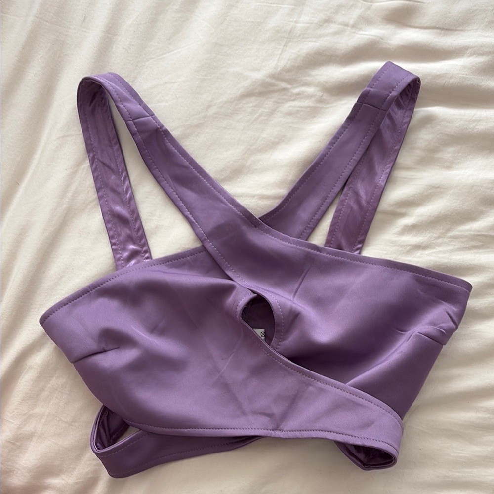 Tobi Lavender Cross-Strap Crop Top